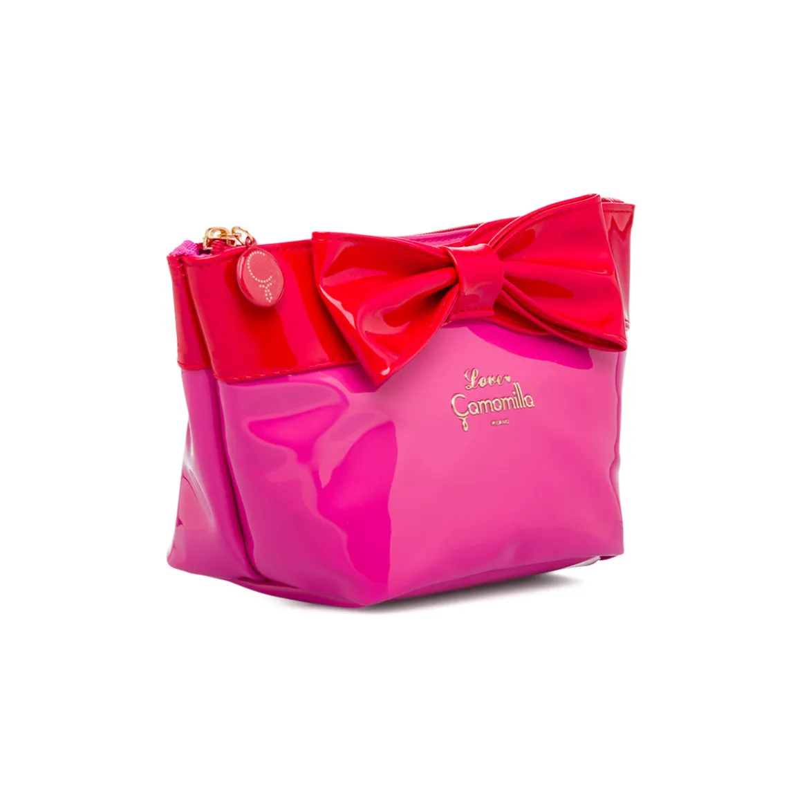 Busta beauty case fucsia e rossa con fiocco Camomilla Milano Sweet Stripes