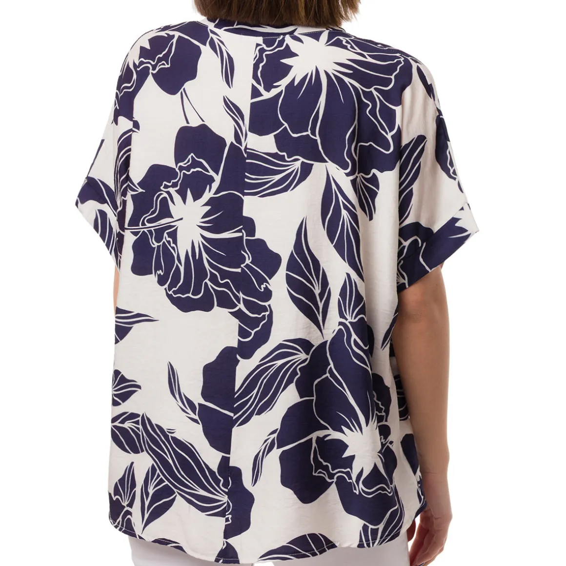 Camicia Blu da Donna con collo alla Coreana e fantasia floreale Swish Jeans