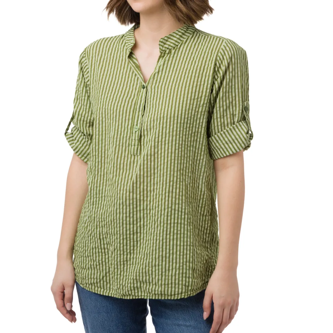 Camicia da Donna a righe Verde chiaro e scuro in cotone Swish Jeans