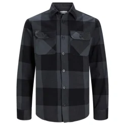 Camicia da uomo nera e grigia con bottoni Jack & Jones
