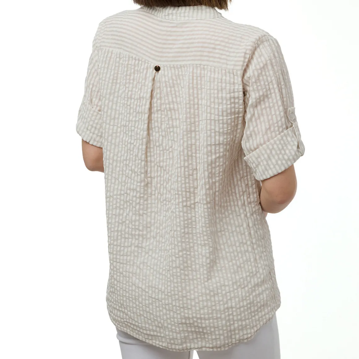 Camicia in cotone stropicciato a Righe Bianche e Beige da Donna Swish Jeans