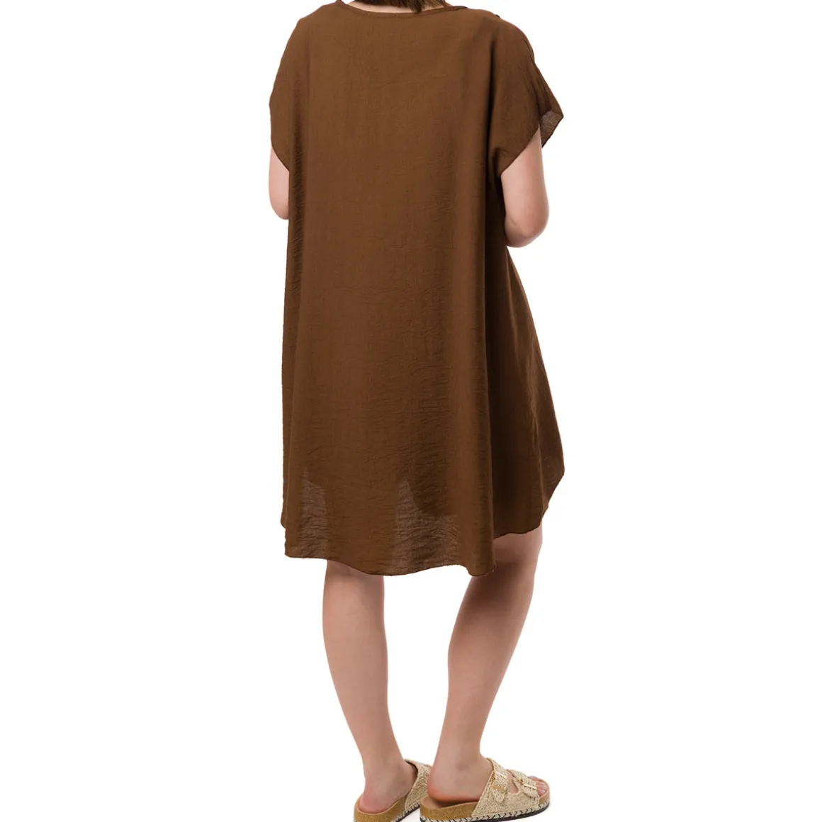 Camicia Over Marrone da Donna a Maniche Corte con fondo svasato Swish Jeans