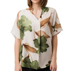 Camicia Verde da Donna con collo alla Coreana e fantasia floreale Swish Jeans