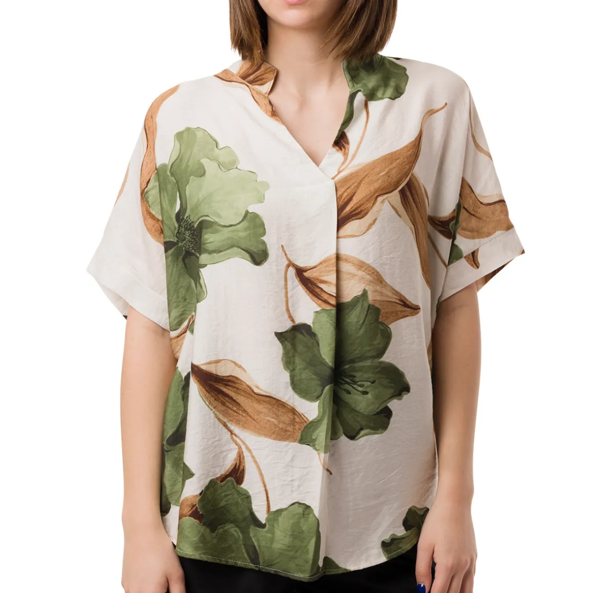 Camicia Verde da Donna con collo alla Coreana e fantasia floreale Swish Jeans