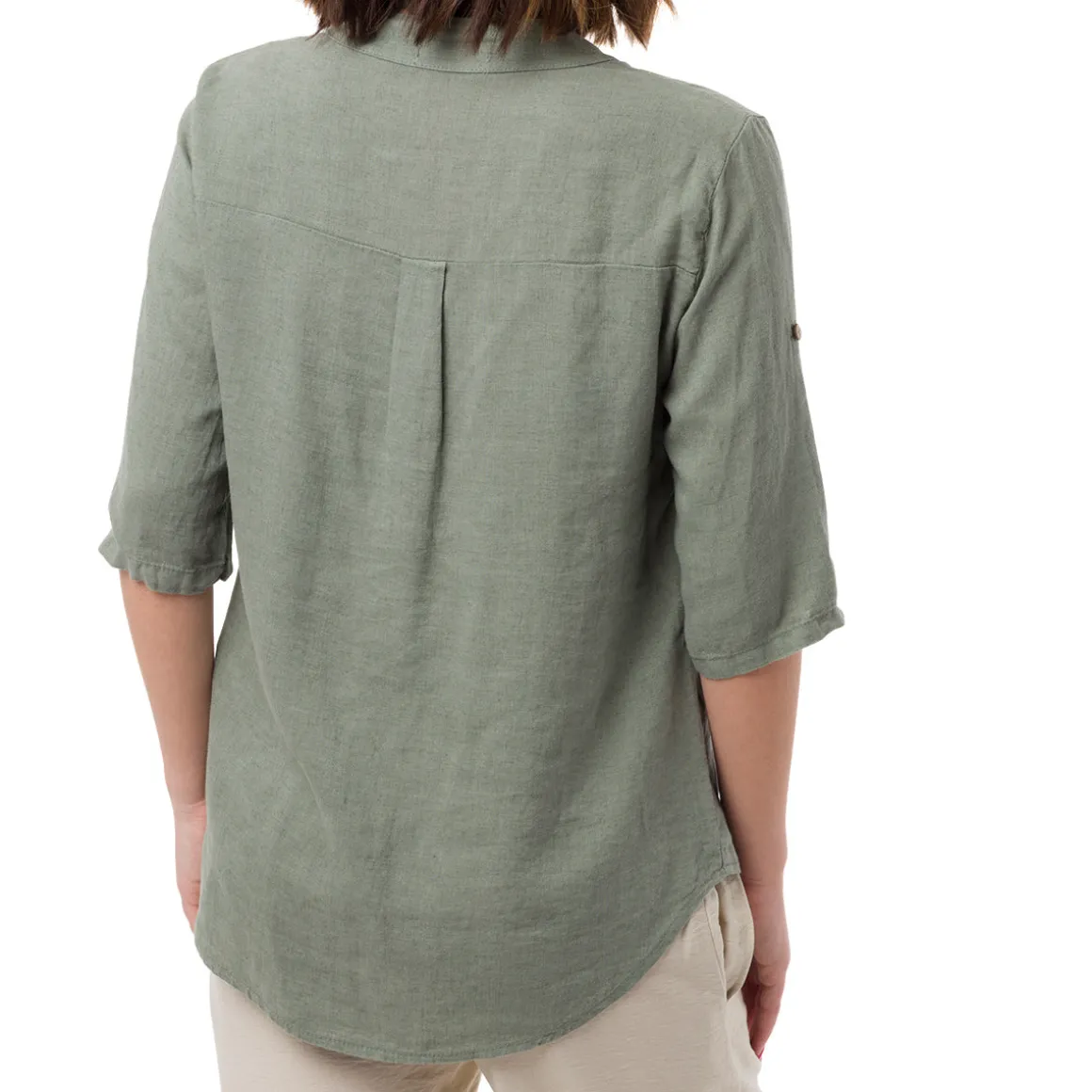 Camicia Verde da Donna in Misto Lino con Collo alla Coreana Swish Jeans
