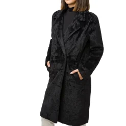 Cappotto lungo da donna nero con bottoni Swish Jeans