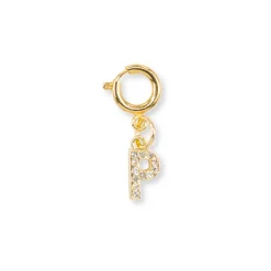 Charm Lettera P strass oro dettaglio chic scarpe borse Lora Ferres