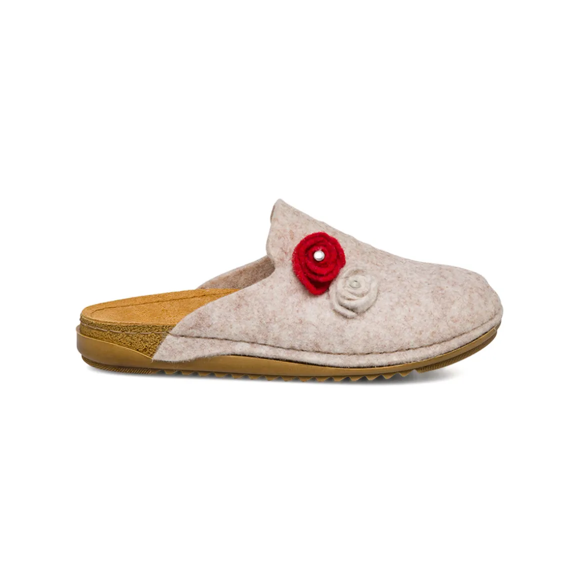 Ciabatte beige in feltro da Donna con fiori De Fonseca