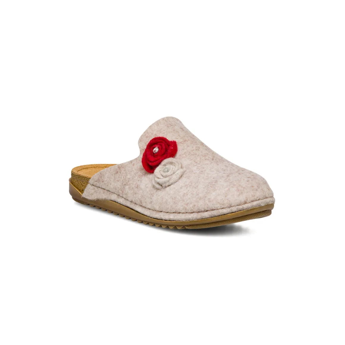 Ciabatte beige in feltro da Donna con fiori De Fonseca