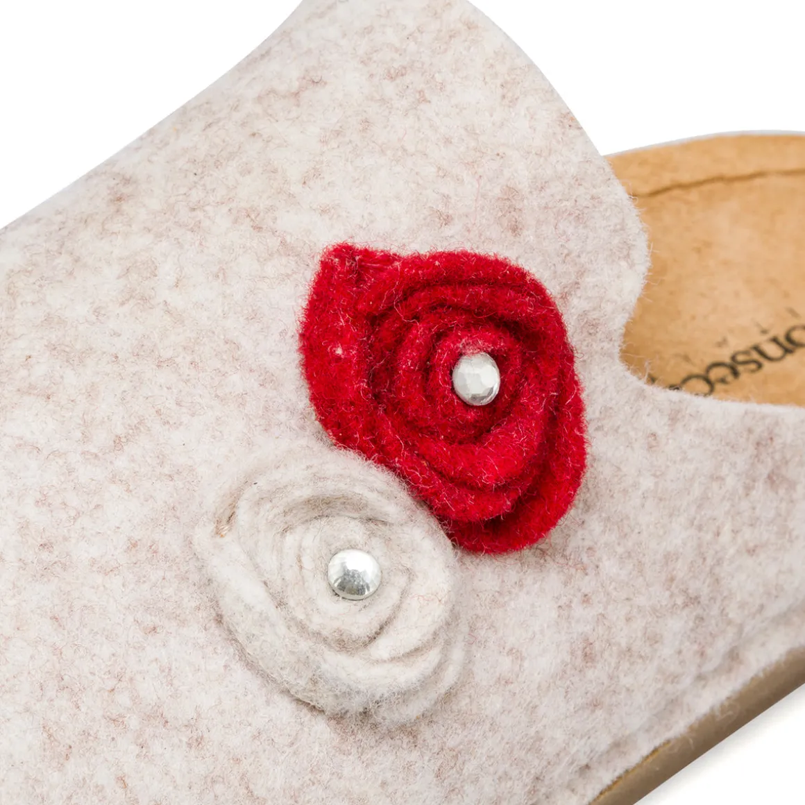 Ciabatte beige in feltro da Donna con fiori De Fonseca