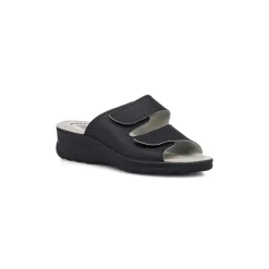 Ciabatte blu da donna in pelle con doppia fascia regolabile Italia Trend