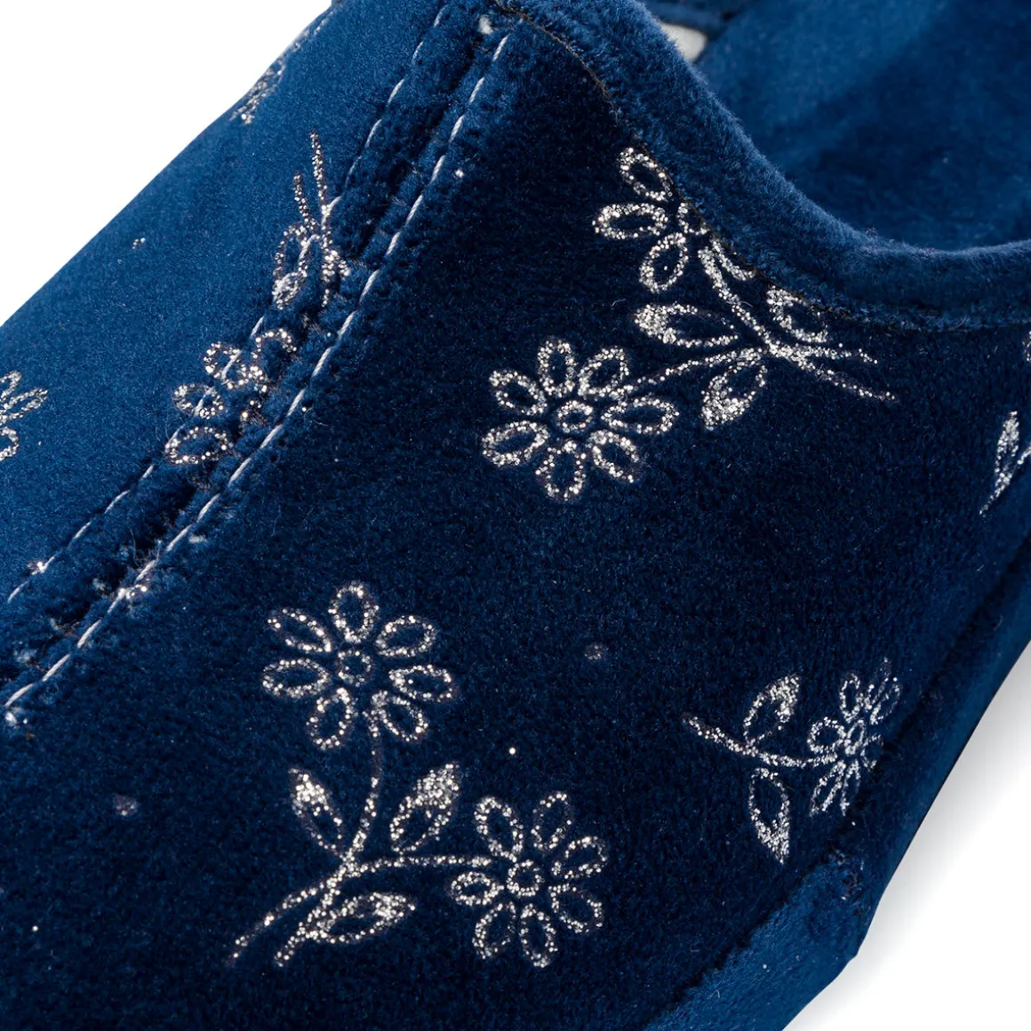 Ciabatte da Donna blu con fiori effetto velluto Stilrosa