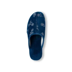 Ciabatte da Donna blu con fiori effetto velluto Stilrosa