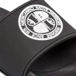 Ciabatte Nere da Donna con fascia singola e logo a contrasto Americanino