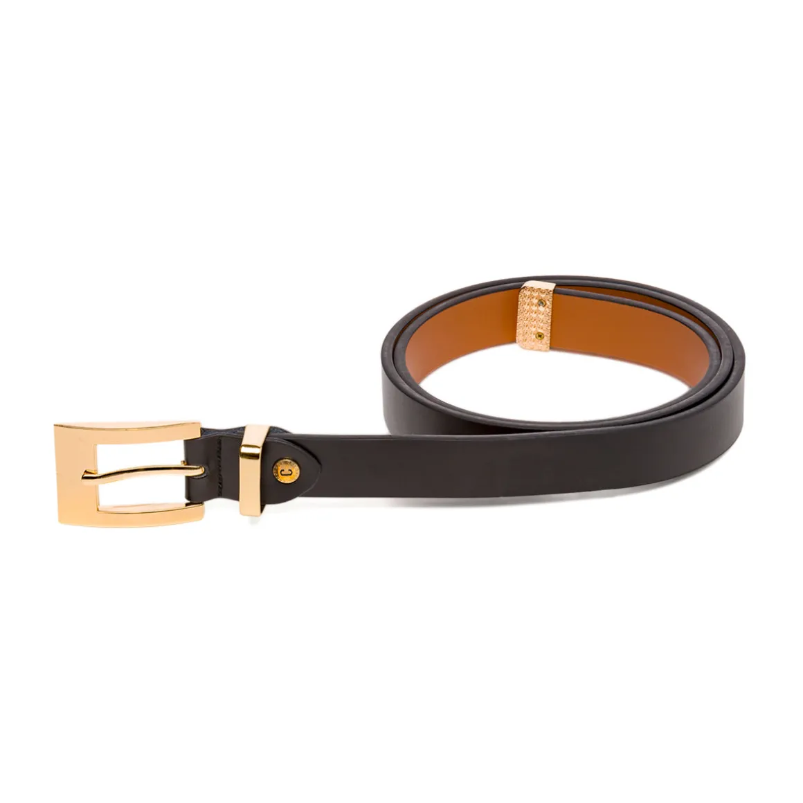 Cintura da Donna in Pelle Nera Elegante con Fibbia Oro Coconuda