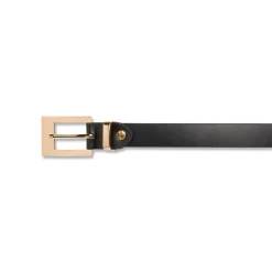 Cintura da Donna in Pelle Nera Elegante con Fibbia Oro Coconuda