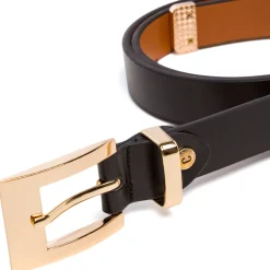 Cintura da Donna in Pelle Nera Elegante con Fibbia Oro Coconuda