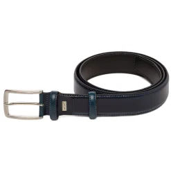 Cintura da Uomo Blu in Pelle con Fibbia in Metallo Navigare