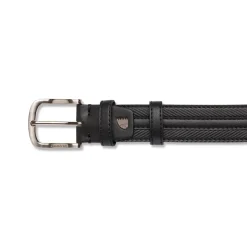 Cintura da Uomo Nera con Cuciture Decorative e Fibbia in Metallo Americanino