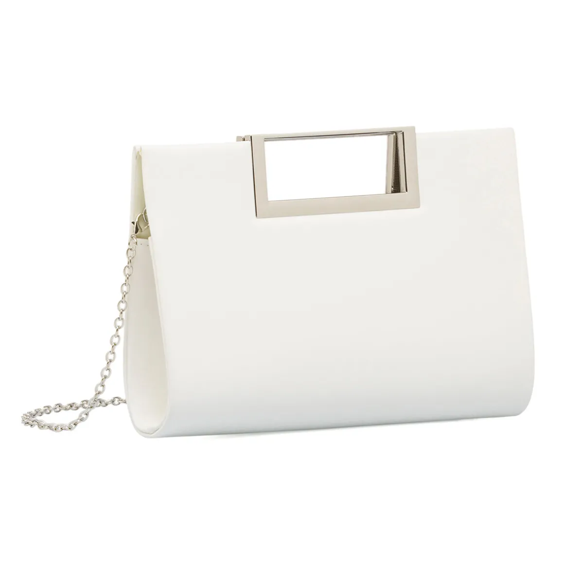 Clutch rigida Bianca da Donna con manico in metallo Lora Ferres