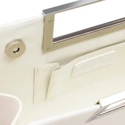 Clutch rigida Bianca da Donna con manico in metallo Lora Ferres