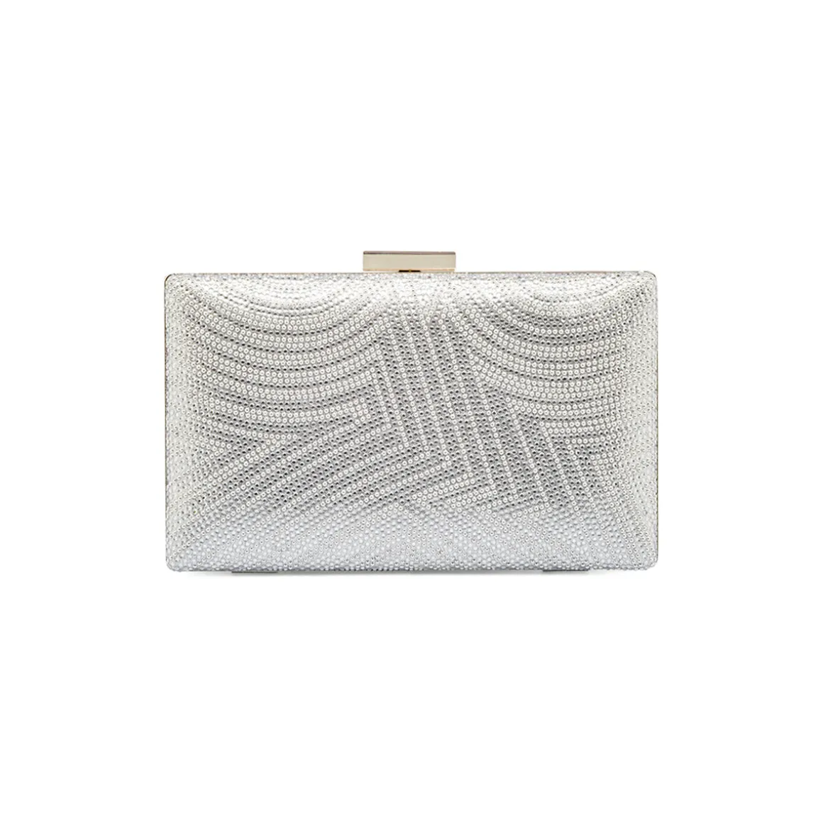 Clutch rigida Grigia da Donna con Strass frontali e chiusura a scatto Lora Ferres
