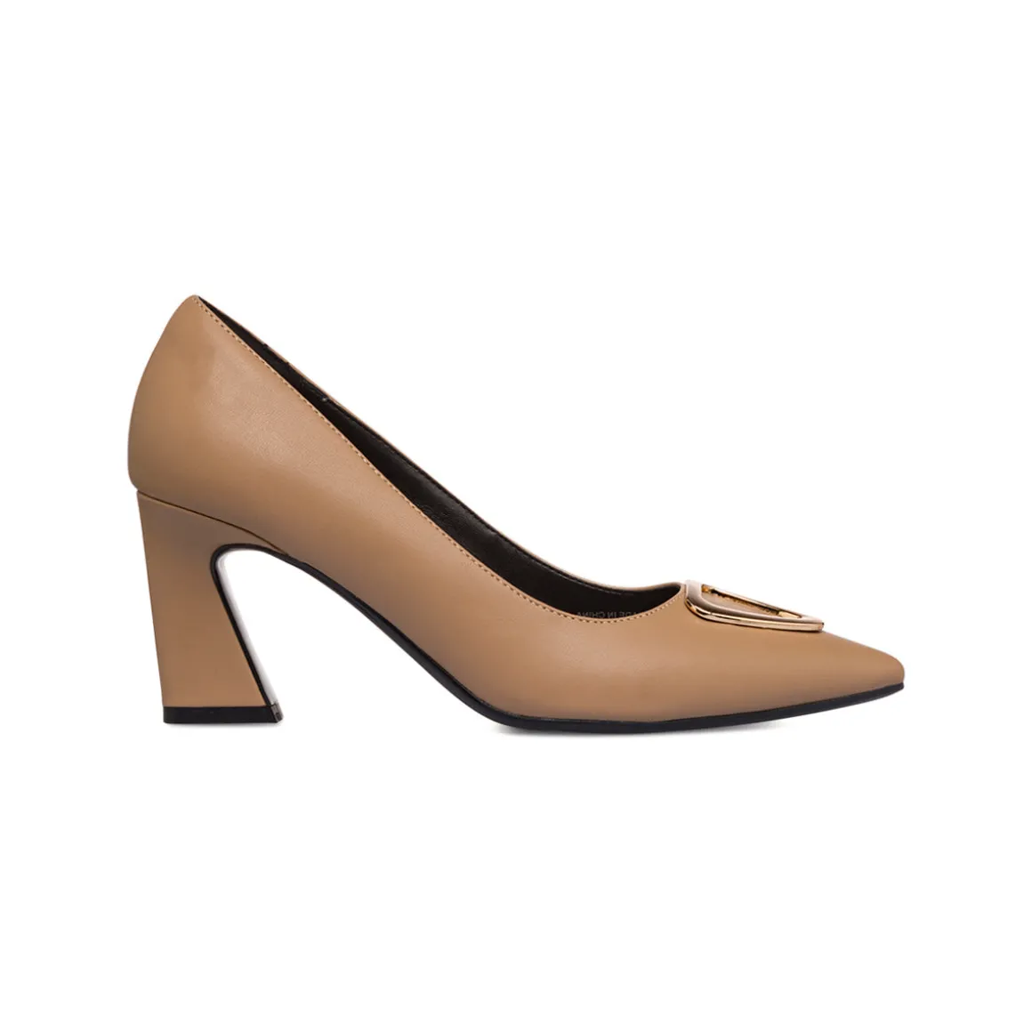 Décolleté beige da donna Lora Ferres con tacco 7,5 cm e fibbia dorata