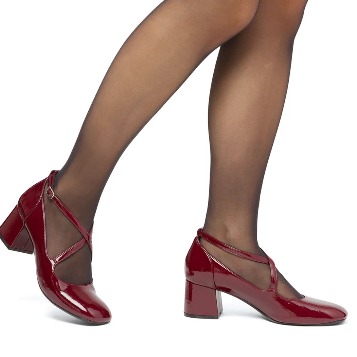 Décolleté Mary Jane bordeaux burgundy da donna con cinturini incrociati Swish Jeans tacco 5,5 cm