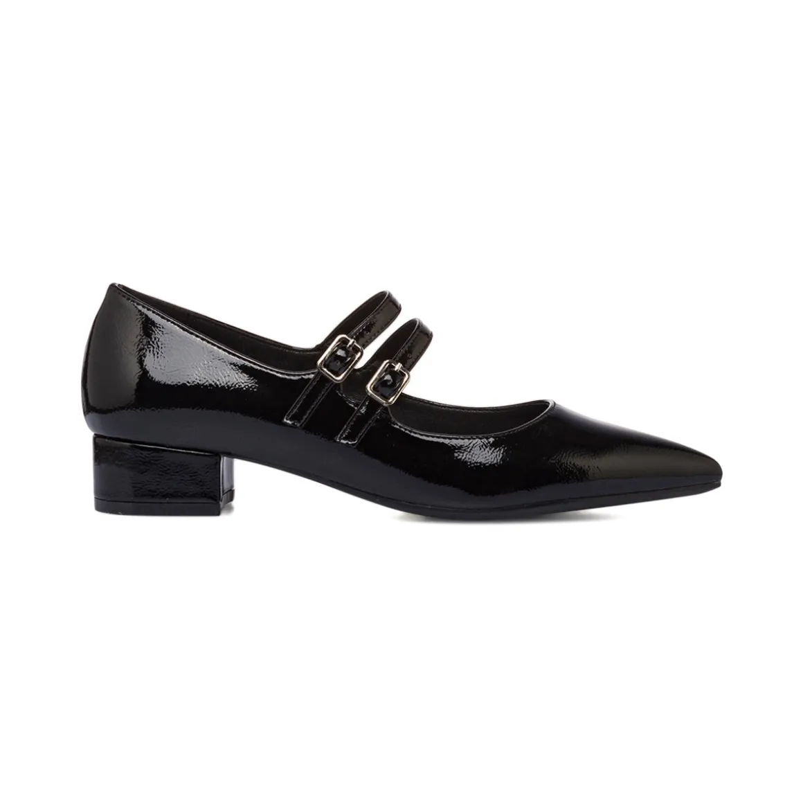 Décolleté Mary Jane da donna nere effetto vernice Lora Ferres con cinturini e tacco 3,5 cm