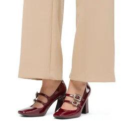 Décolleté Mary Jane da donna bordeaux burgundy effetto vernice con tacco 8 cm Swish Jeans