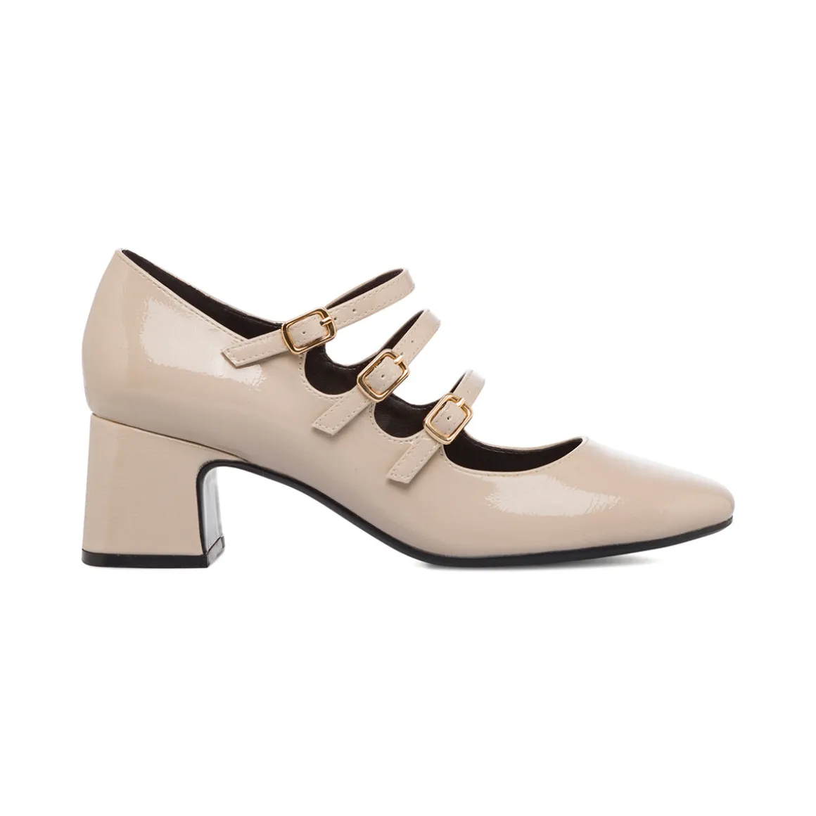 Décolleté Mary Jane da donna beige effetto vernice Swish Jeans con tacco 6 cm e cinturino alla caviglia