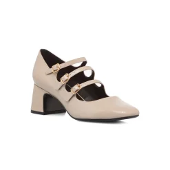 Décolleté Mary Jane da donna beige effetto vernice Swish Jeans con tacco 6 cm e cinturino alla caviglia