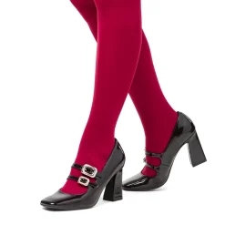 Décolleté Mary Jane da donna nere effetto vernice con tacco campana 8 cm e cinturino alla caviglia Swish Jeans
