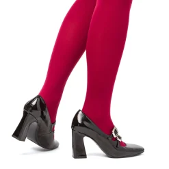 Décolleté Mary Jane da donna nere effetto vernice con tacco campana 8 cm e cinturino alla caviglia Swish Jeans