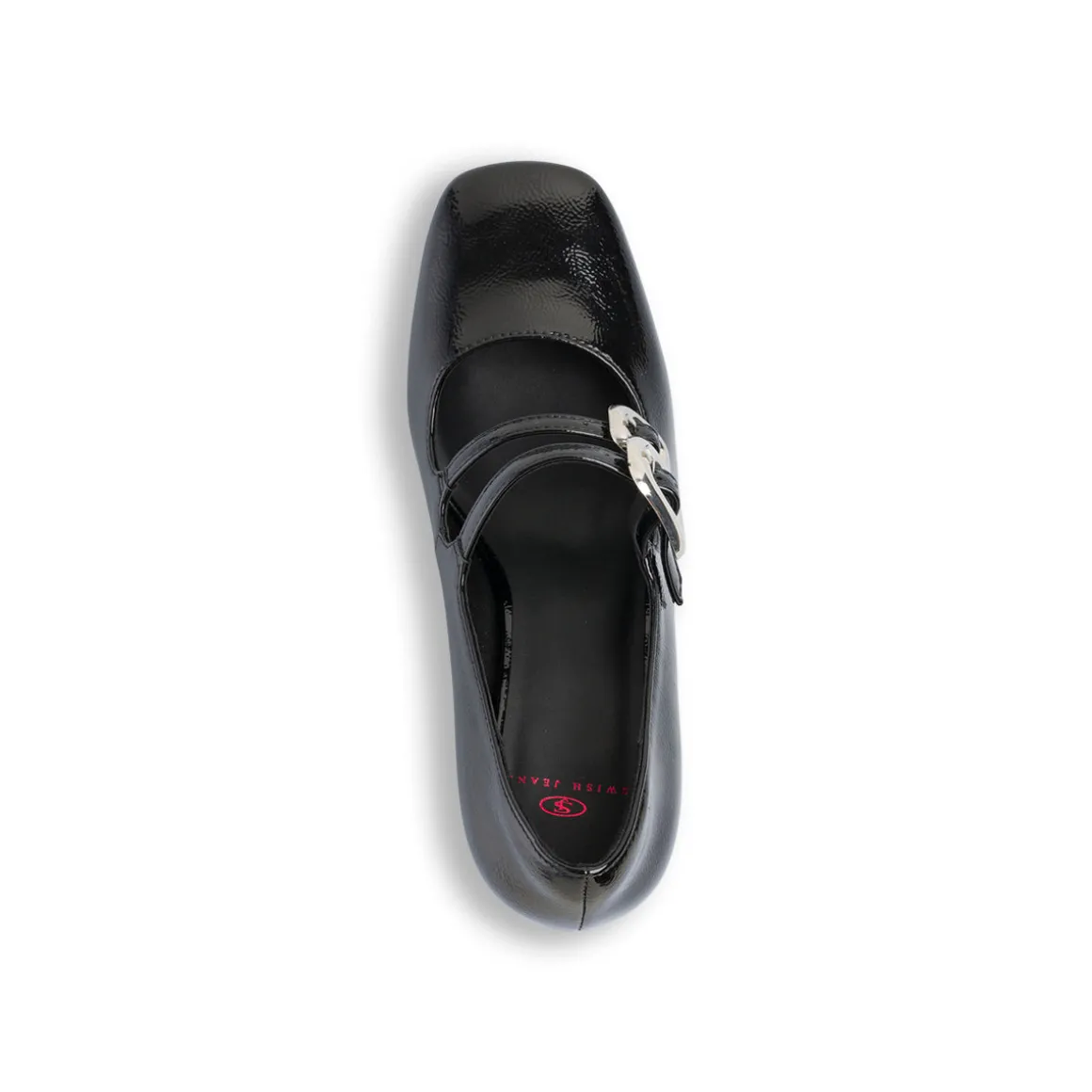 Décolleté Mary Jane da donna nere effetto vernice con tacco campana 8 cm e cinturino alla caviglia Swish Jeans