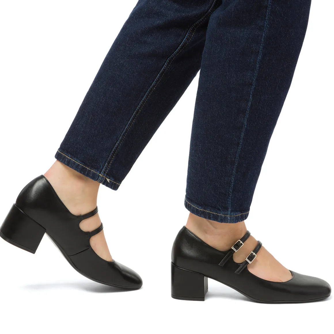 Décolleté Mary Jane da donna nere Swish Jeans con tacco 5,5 cm e cinturino alla caviglia