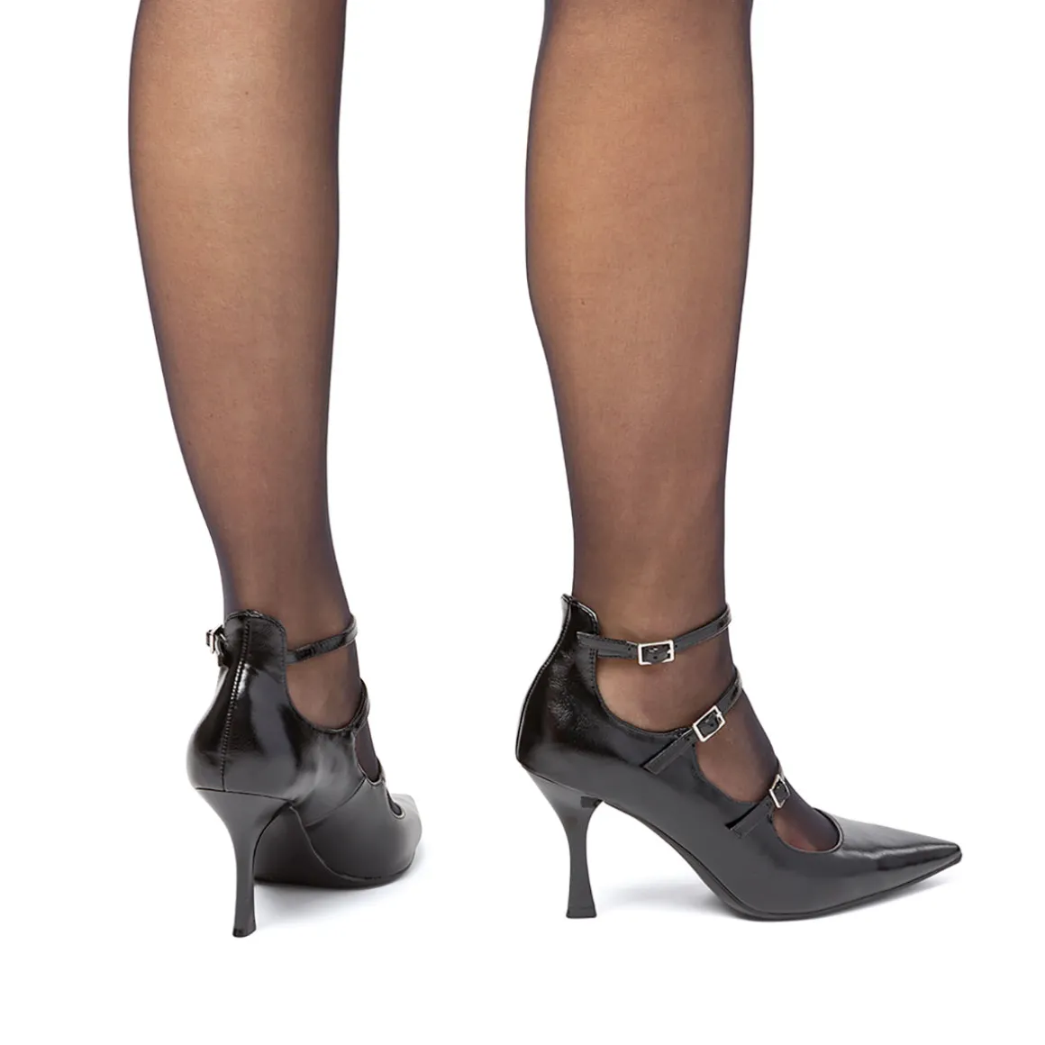 Décolleté Mary Jane da donna nere con tacco 8 cm e cinturini Lora Ferres