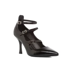 Décolleté Mary Jane da donna nere con tacco 8 cm e cinturini Lora Ferres