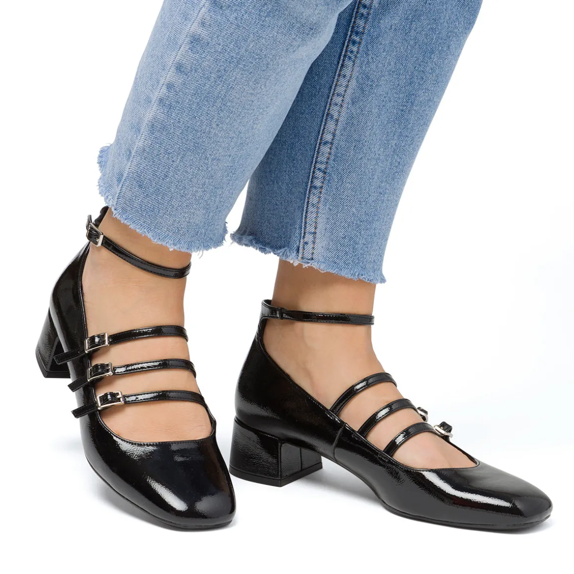 Décolleté Mary Jane nere da donna effetto vernice con tacco 4 cm Swish Jeans