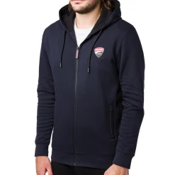 Felpa con cappuccio da uomo blu con zip e logo Ducati