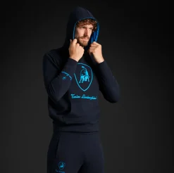 Felpa con cappuccio da uomo blu navy con logo Tonino Lamborghini