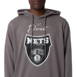 Felpa con cappuccio Grigia da Uomo con tasche e stampa Brooklyn Nets NBA