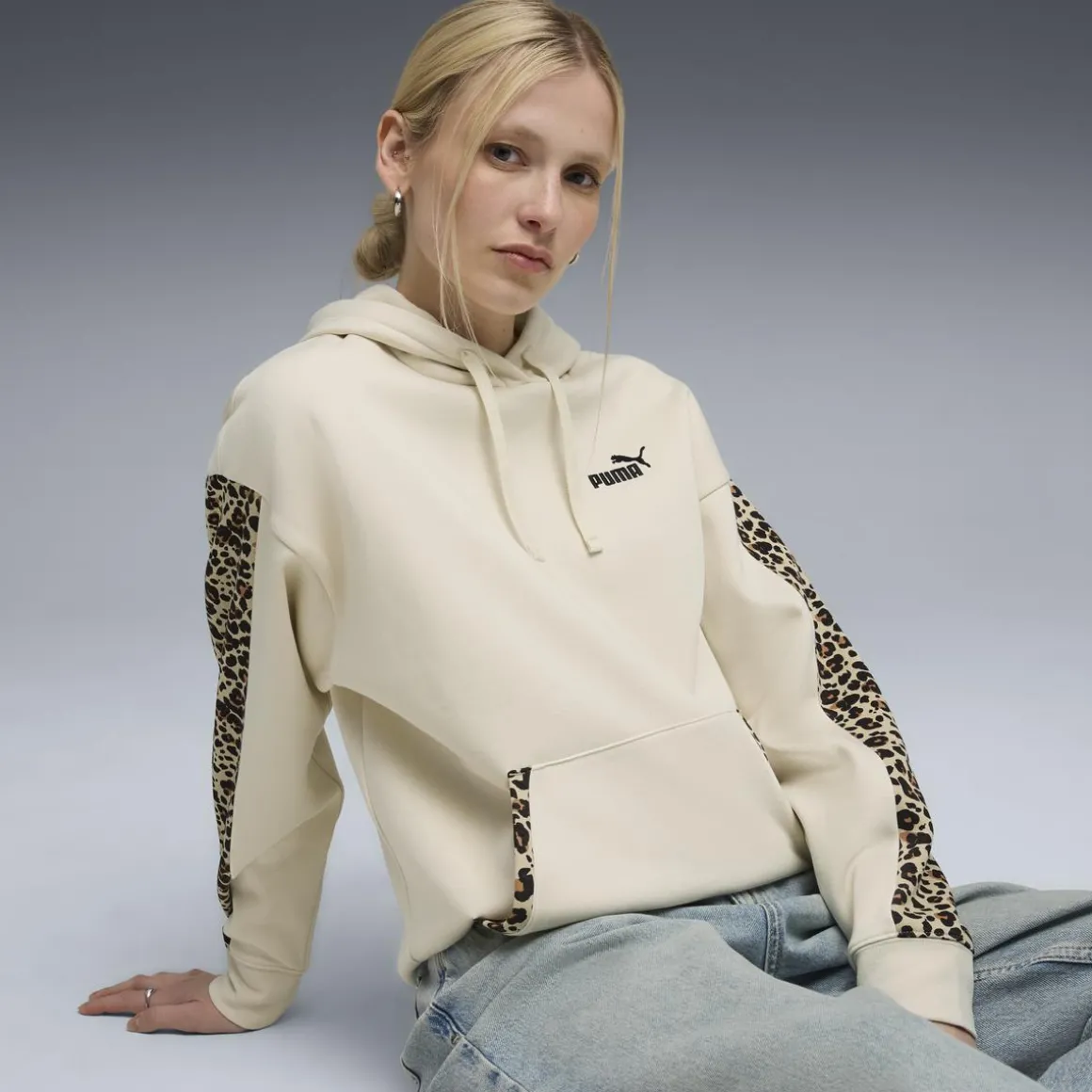Felpa con stampa Leopard beige da Donna Puma ESS GRAPHIC Animal