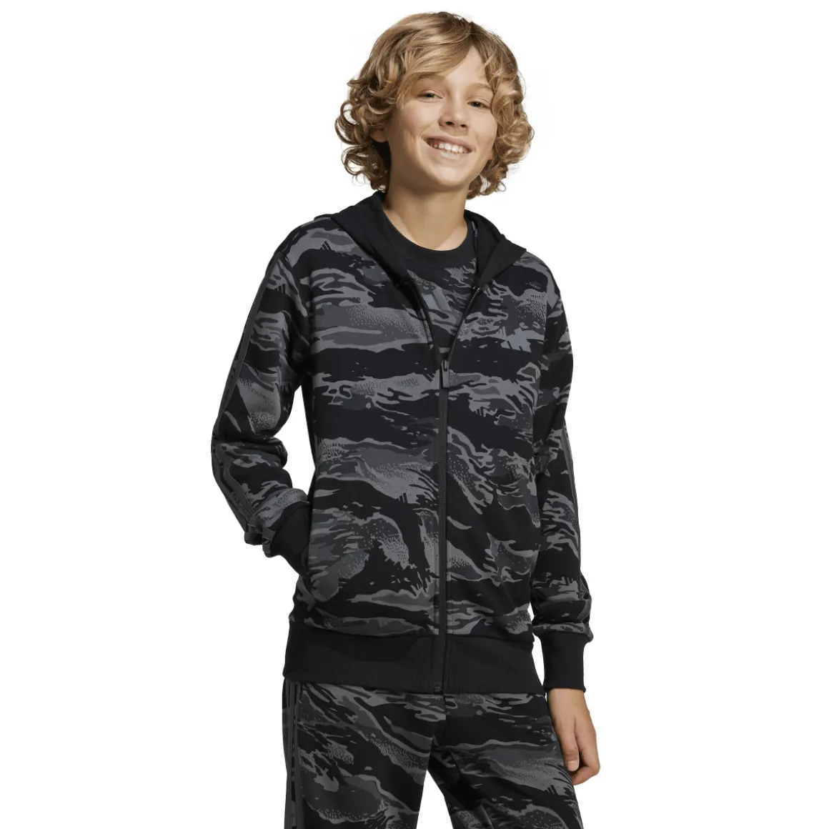 Felpa con zip da Ragazzo e Ragazza nera con stampa camouflage adidas