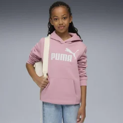 Felpa da bambina rosa con cappuccio e grande logo bianco Puma Essentials