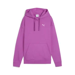 Felpa da donna violetta in cotone con logo bianco e cappuccio Puma