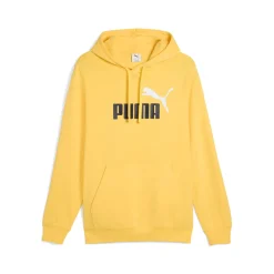 Felpa da uomo gialla in cotone con cappuccio e logo a contrasto Puma