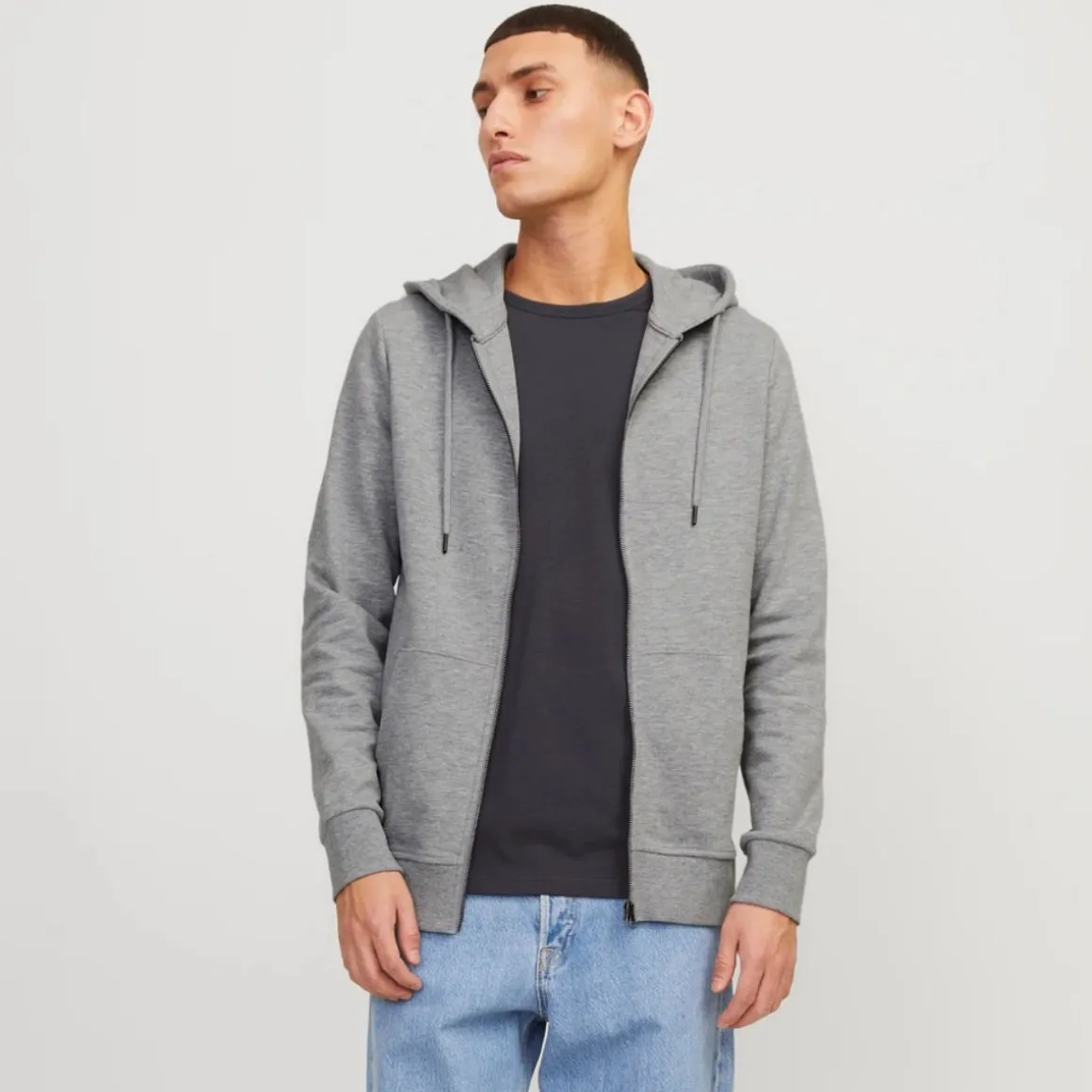 Felpa da uomo grigia con zip e cappucio Jack & Jones