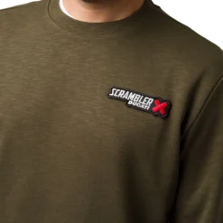 Felpa girocollo da uomo verde militare con logo Ducati Scrambler