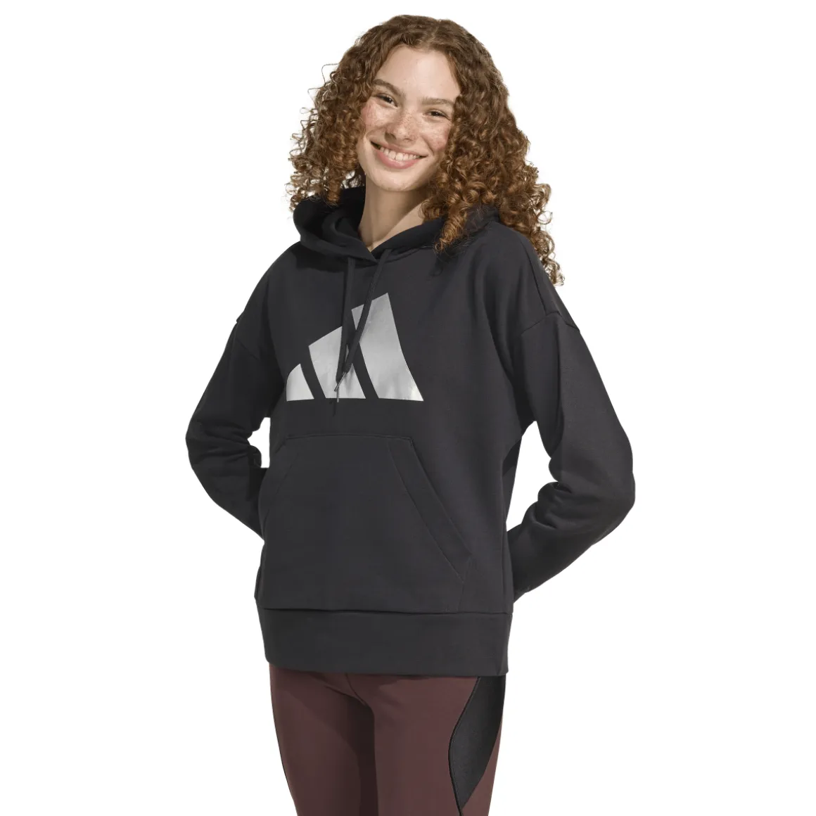 Felpa nera da donna con cappuccio e logo adidas